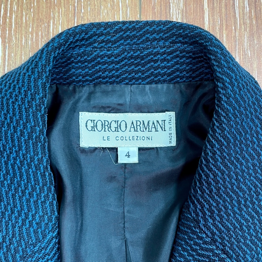 Giorgio Armani Navy and Black Textured Wool Blazer - Sz 4